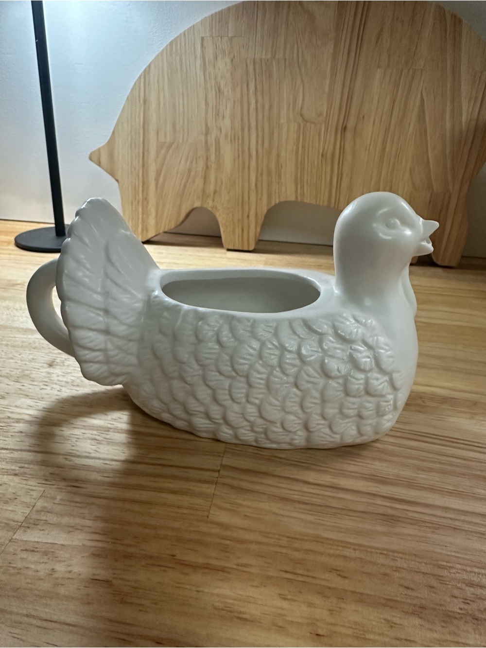 White Ceramic Hen Gravy Boat